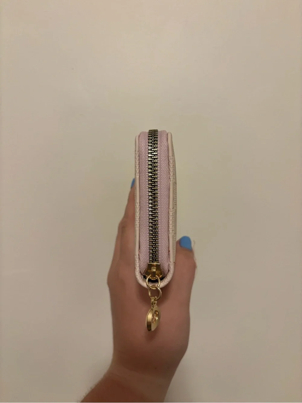 Checkered Zip-Around Wallet in Soft Pink
